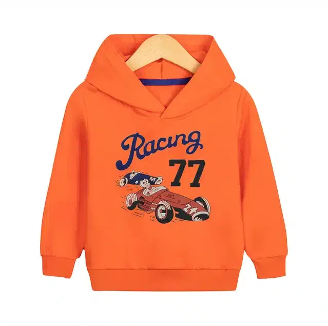 Cotton Blend Printed Hoodie for Kids (Orange, 5-6 Years)