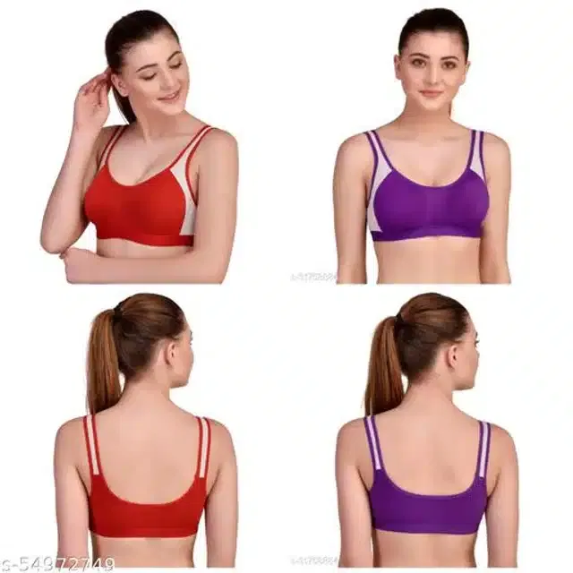 Polycotton Sports Bra for Women (Red & Purple, 40B) (Pack of 2)