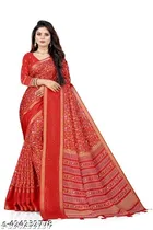 Silk Printed Saree for Women, Red 