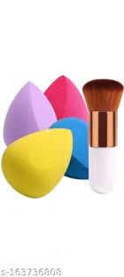 Foundation Makeup Brush with 4 Pcs Sponge Puff (Multicolor, Set of 2)