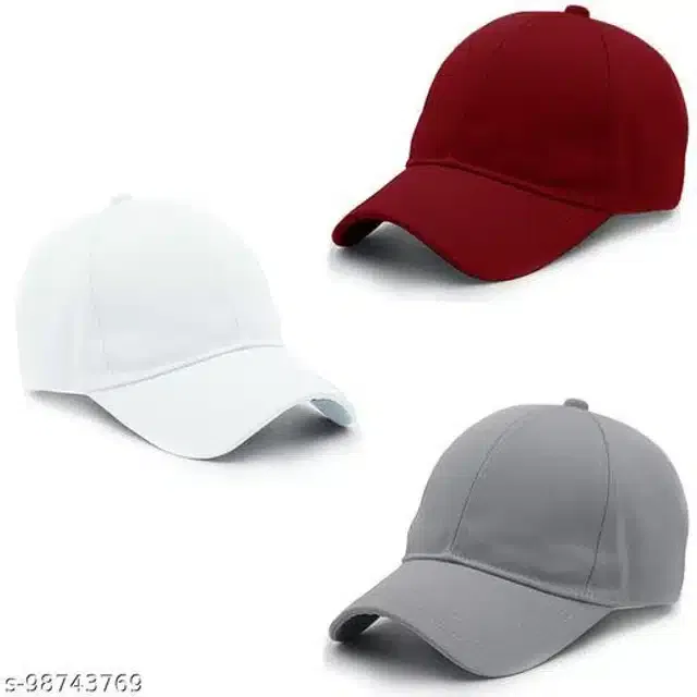 Cotton Caps for Men & Women (Multicolor, Set of 3)