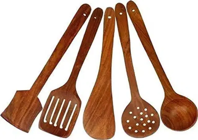Wooden Cooking & Serving Spoons (Brown, Set of 5)