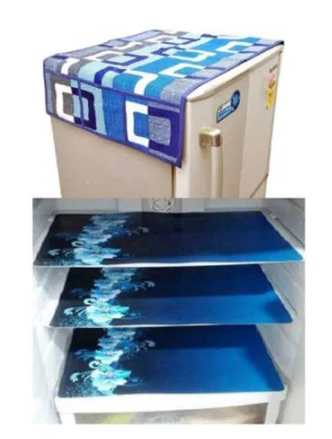 Fridge Cover With Mats (Pack Of 4, Blue) (St-7)