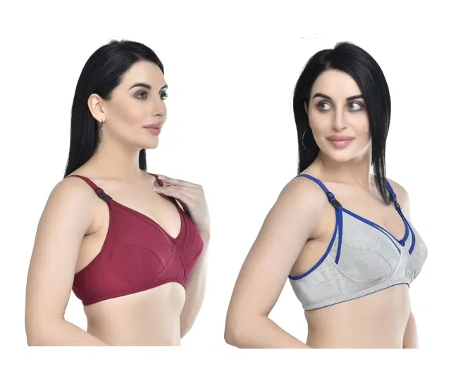 Cotton Blend Solid Non Padded Feeding Bras for Women (Multicolor, 34) (Pack of 2)