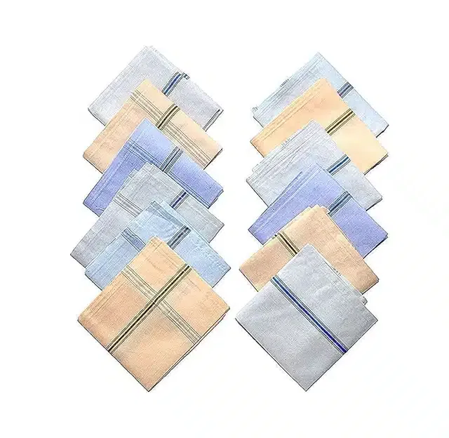 Cotton Blend Handkerchiefs for Men (Pack of 12) (Multicolor, 18x18 cm)
