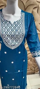 Rayon Slub Embroidered Kurti for Women 