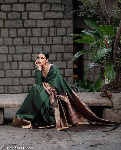Banarasi Silk Printed Saree for Women, Green (6.3 m)