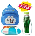 Fabric Backpack with Lunch Box & Water Bottle for Kids (Multicolor, Set of 3)