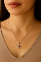 Women's Silver Evil Eye Pendant Necklace Set 