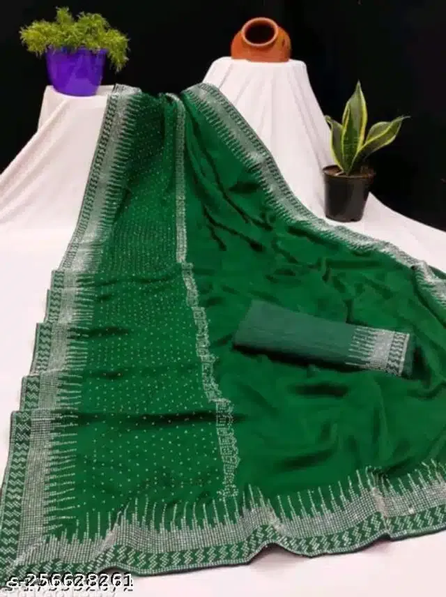 Georgette Embellished Saree for Women (Green, 6.3 m)