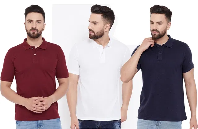 Polo T-shirts for Men, Pack of 3 (Multicolor, M)