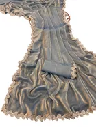 Satin Solid Saree for Women, Sky Blue 