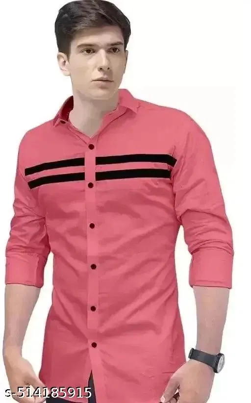 Cotton Blend Striped Shirt for Men, Pink (M)