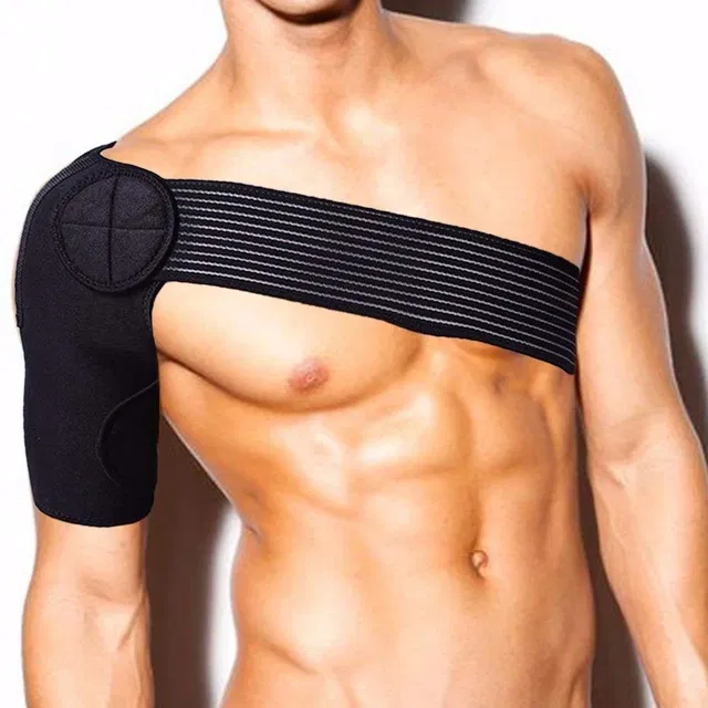 Adjustable Shoulder Support Premium Neoprene Brace for Right Shoulder (Black, Pack of 1)
