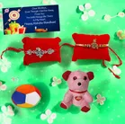 Combo of Metal 2 Pcs Rakhi with Ball, Teddy Bear, Greeting Card, Roli 