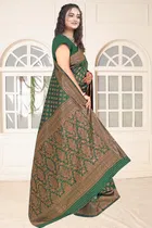 Jacquard Woven Design Saree for Women, Bottle Green 