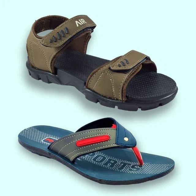 Slipper with Sandals for Men (Multicolor, 9) (Pack of 2)