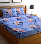 Glace Cotton Elastic Fitted Double Bedsheet with 2 Pillow Covers 