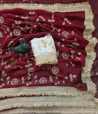 Bollywood Maroon Satin Embroidered Saree for Women