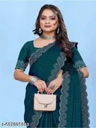 Chiffon Embroidered Saree For Women, Teal