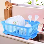 3 in 1 Durable Plastic Kitchen Sink Dish Drying Drainer Rack Holder Basket Organizer with Tray Utensils Tools Cutlery