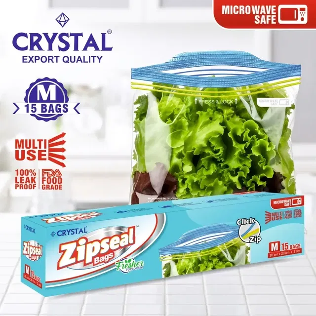 Crystal Zip Seal Bags, Multipurpose Transparent Zip Seal Bags (Medium Size) 15pcs Pack of 1