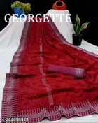 Organza Embellished Saree For Women, Red
