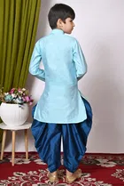 Dupion Silk Embellished Kurta with Dhoti for Boys, Blue 
