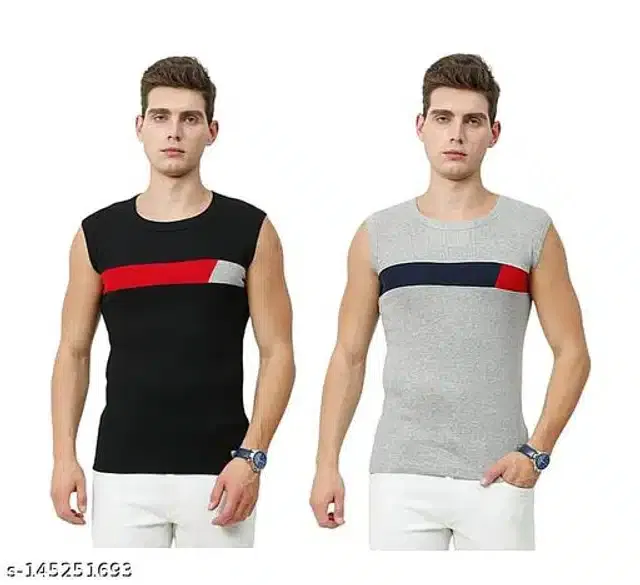 Gym Vests for Men (Black & White, L) (Pack of 2)