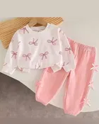 Cotton Hosiery Printed Clothing Set for Girls, White & Peach 