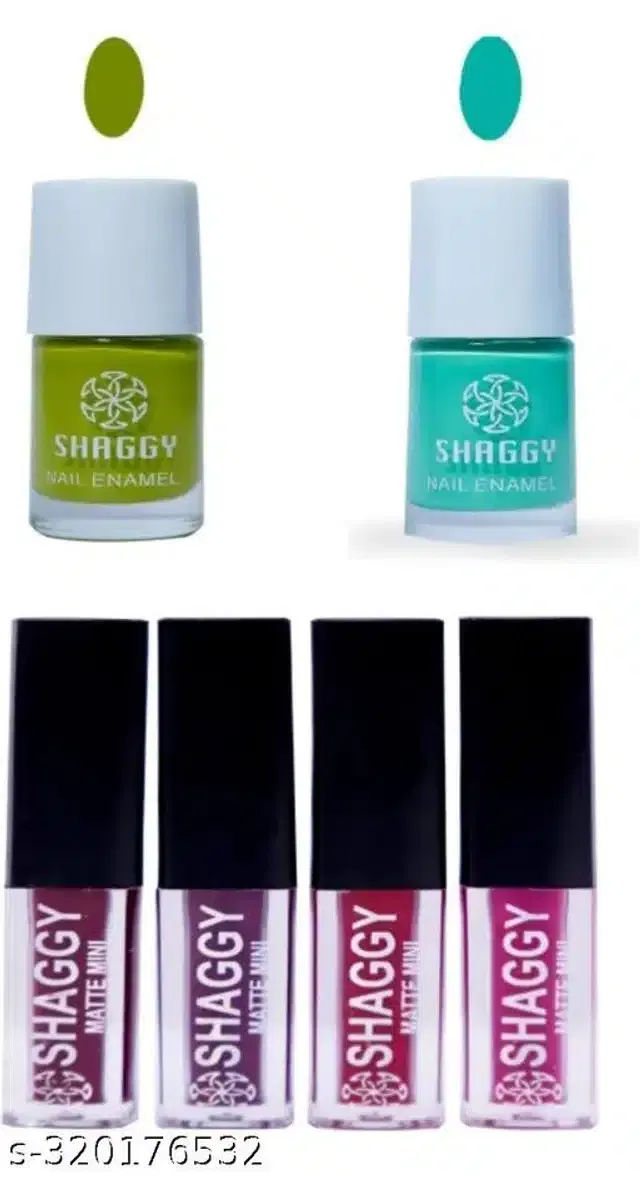 Combo of Shaggy Lipsticks (4 Pcs) with 2 Pcs Nail Paint (Multicolor, Set of 2)