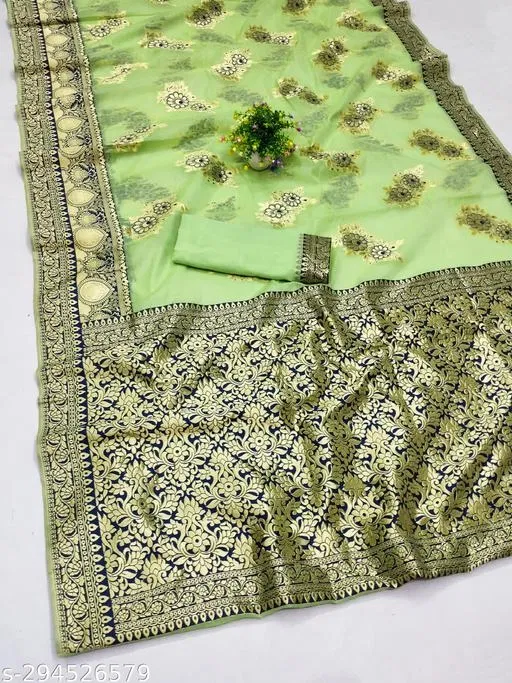 Chanderi Cotton Zari Woven Saree for Women (Green, 6.3 m)