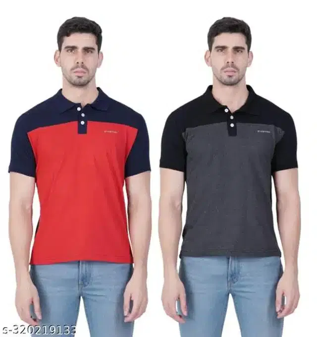 Half Sleeves T-Shirt for Men (Red & Grey, L) (Pack of 2)