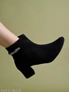 Shoetopia Solid Suede Block Heel Boots Black 
