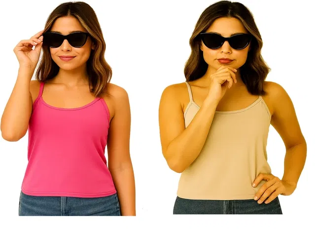 Cotton Solid Camisole for Women, Multicolour, Pack of 2 (L)