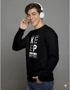 Fleece Printed Sweatshirt for Men, Black 