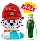 Combo of Fabric School Bag, Water Bottle with Lunch Box for Kids 