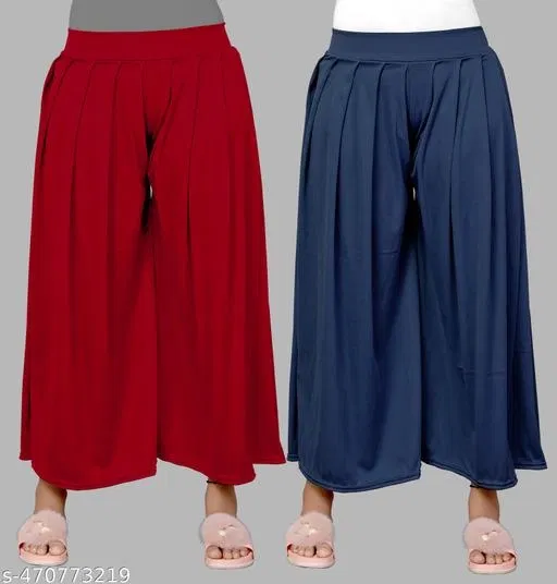 Palazzos for Women, Pack of 2 (Red, S)