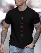 Round Neck Printed T-Shirt for Men (Black, M)