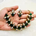 Premium Quality Kundan Chokar Necklace Set, Green