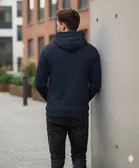Fleece Printed Hoodie for Men, Dark Blue 