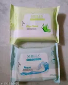 Shills Aloevera (25 Pcs) with 25 Pcs Aqua Wet Face Wipes (Pack of 2)