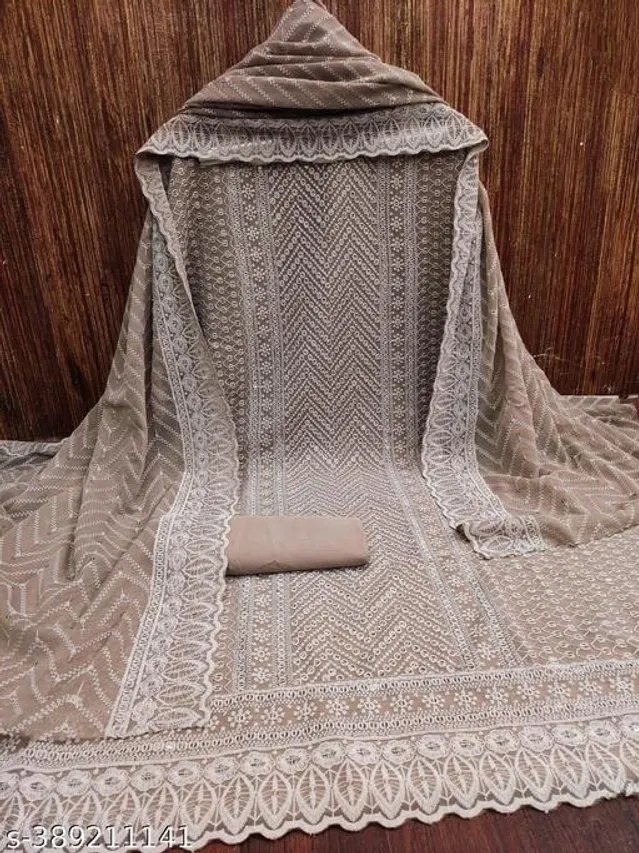 Embroidered Unstitched Suit for Women (Brown, 2.25 m)