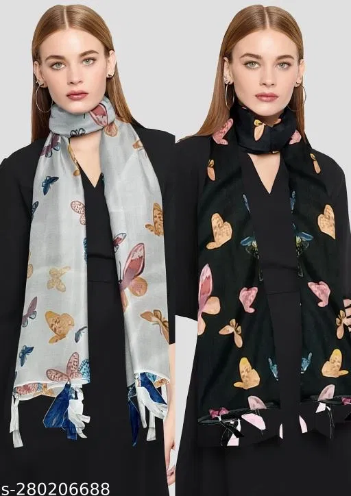 Chiffon Scarves for Women, Multicolor, Pack of 2
