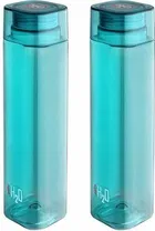 CELLO H2O Squaremate Unbreakable Plastic Water Bottle 1 Liter (Green, Pack of 2)