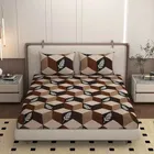 YS COTTON FEEL DOUBLE BEDSHEET ABSTRACT LEAF 88x88INCH BROWN