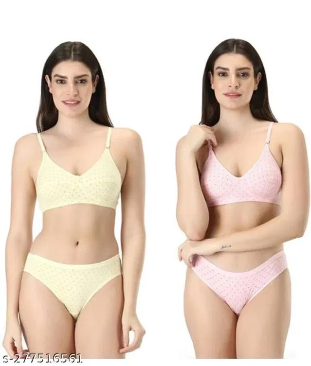 Cotton Blend Solid Lingerie Set for Women (Multicolor, 30A) (Pack of 2)