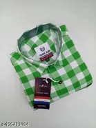 Cotton Blend Checked Shirt for Men, Green 