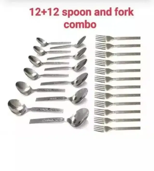 Stainless Steel Spoon & Forks Set (Silver, Pack of 24)