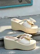 Shoetopia Cream Embellished Platform Sandals Size IND-3